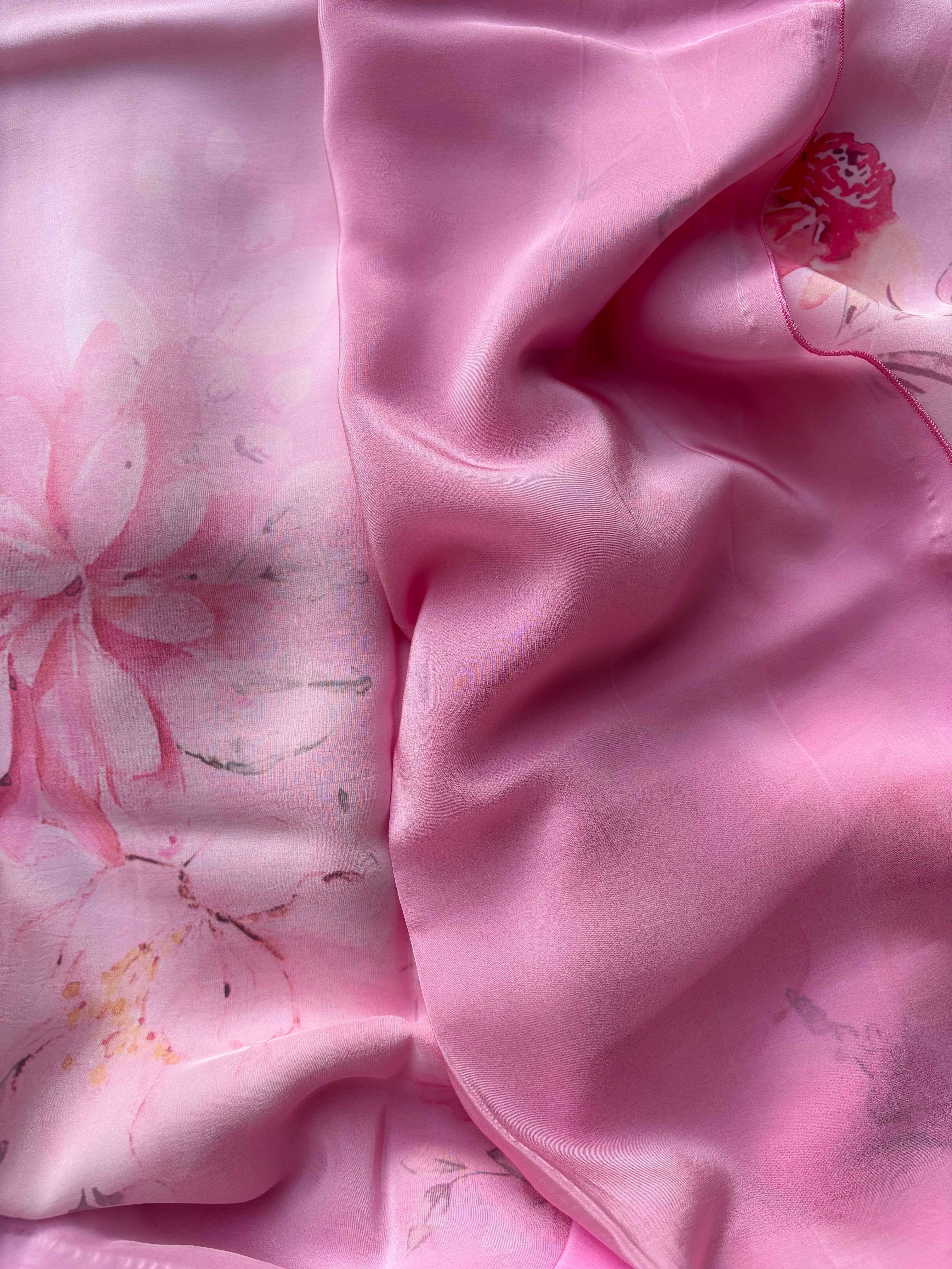 Pink Floral Crape Saree